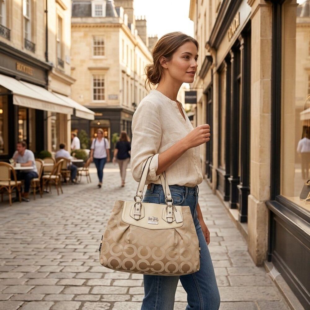 Coach Handbags Beigh Tan And Cream Logo No D1082-14578